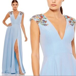 Mac Duggal Light Blue Embellished Prom Dress